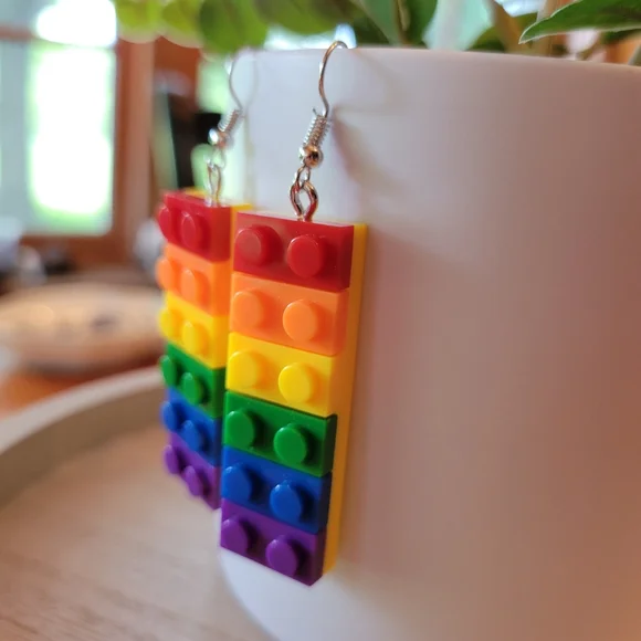 LEGO Rainbow Brick Dangle Earrings - Picture 2 of 5